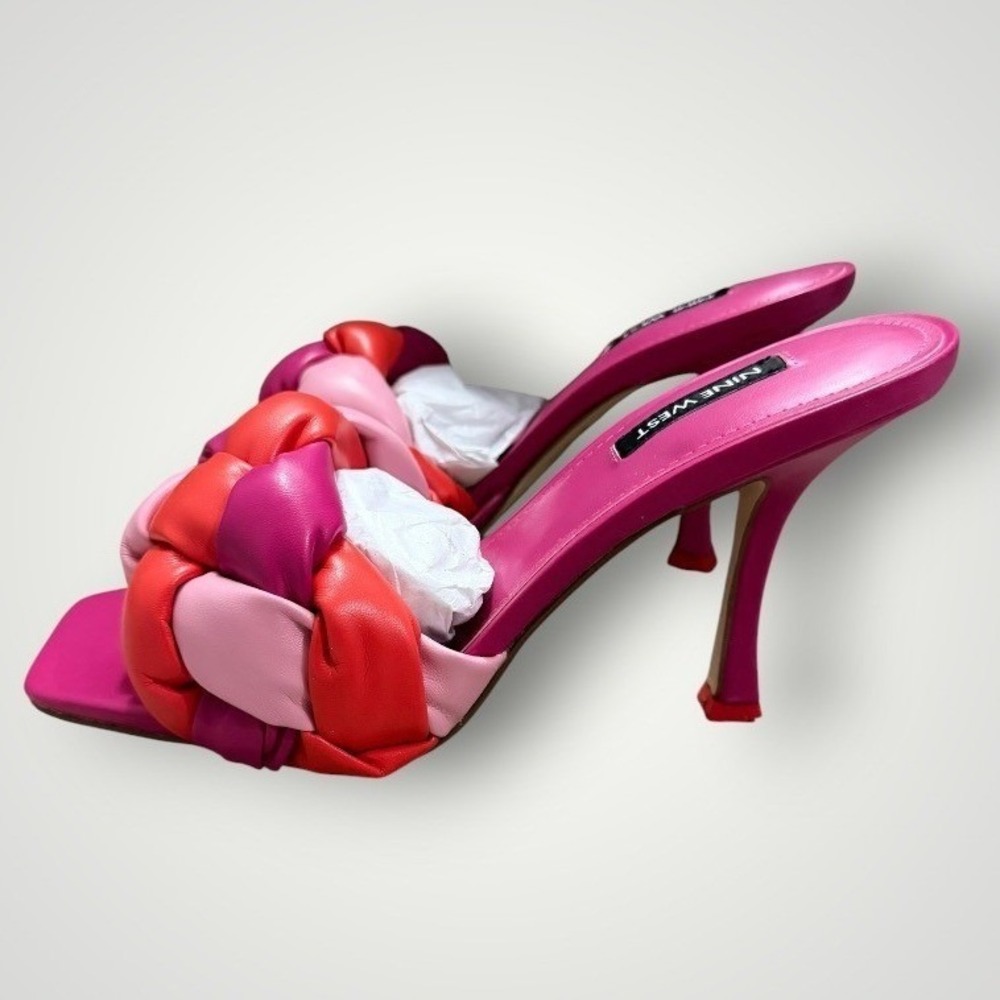 Nine West Yoyo Heeled Sandals Women 9.5 Medium Pink Braided Stiletto Party Bold